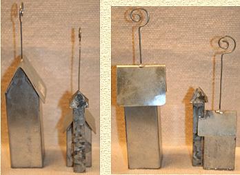 COLONIAL VILLAGE COLLECTION ORNAMENT CHURCH & HOUSEFOLK ART TIN
